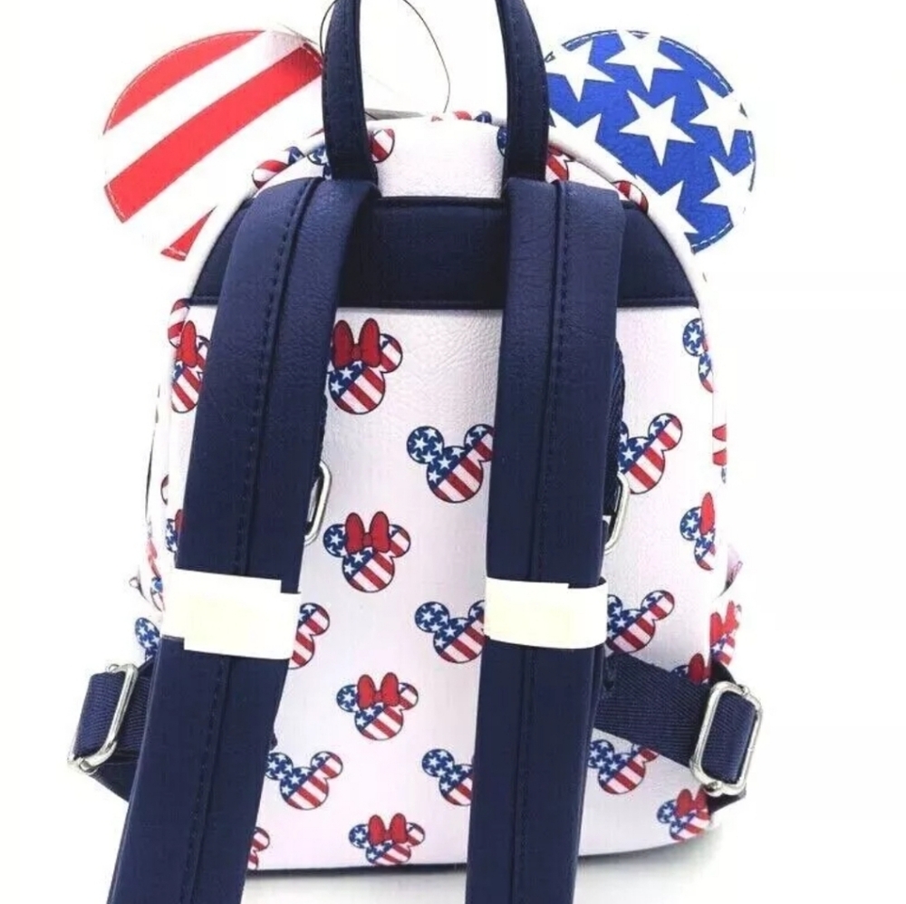 ✨️💙 Disney PARKS unisex Loungefly Mickey + Minnie Mouse Americana Backpack ✨️❤️ - Picture 5 of 13
